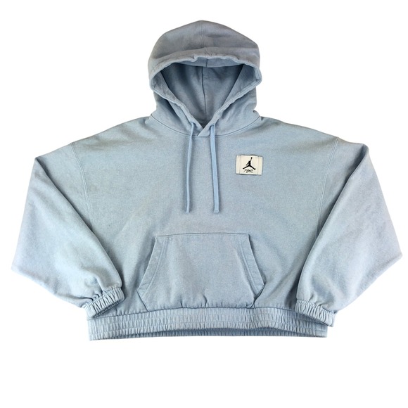 Nike Air Jordan Essential Cropped Sweatshirt Hoodie Women Large Blue‎ Pullover - Picture 1 of 9